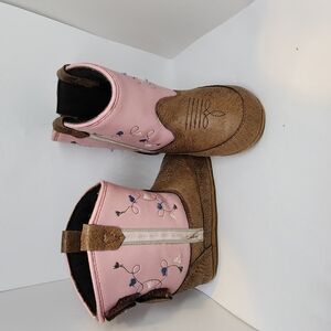 Pink Star Patterned Boots with Brown Soles